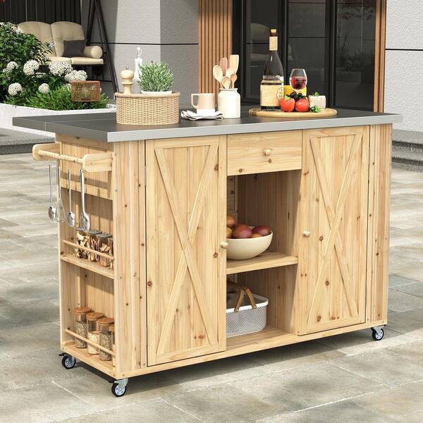 Outdoor Kitchen Island Fir Wood Kitchen Island with Stainless