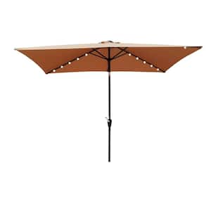 10 ft. Steel Rectangular Outdoor Market Patio Umbrella with LED Lights in Beige