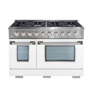48 in. 6.7 cu. ft. Double Oven Dual Fuel Range Double Oven Dual Fuel Range with Gas Stove and Electric Oven in White