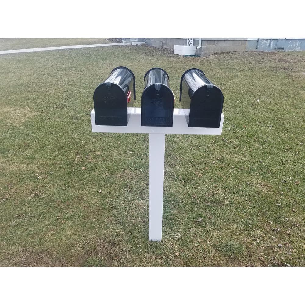 White Vinyl Sleeve Post Mount for 3 Mailboxes