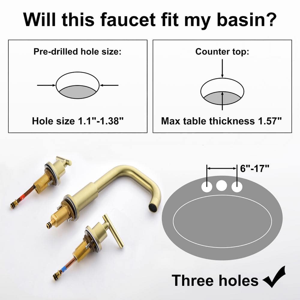 Brushed Gold Solid Brass Widespread Bathroom Faucet