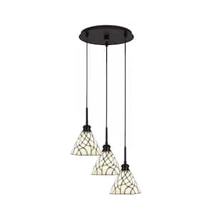 Albany 60-Watt 14.25 in. 3-Light Espresso Cord Pendant Light Sandhill Art Glass Shade