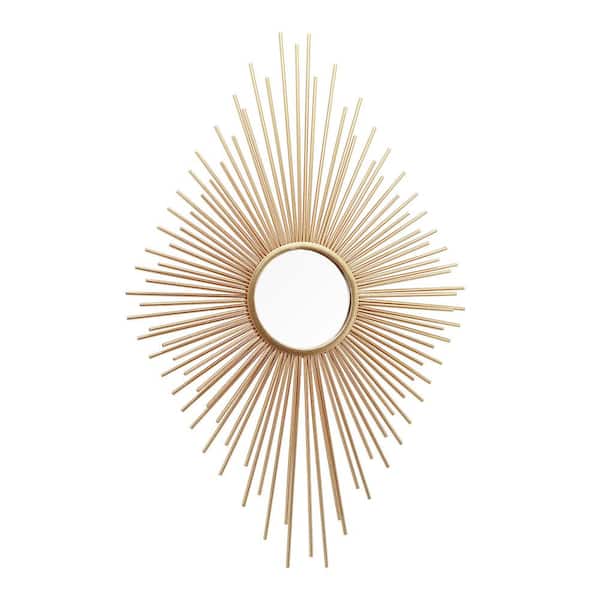 PARISLOFT 37.5 in. H x 24.625 in. W Diamond-Shaped Sunburst Metal Gold Wall Mirror