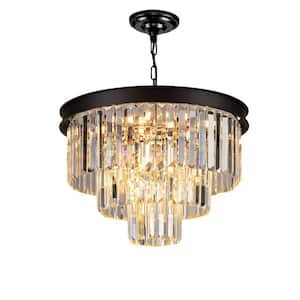 19 in. 6-Light Modern Crystal Chandelier, 3-Tier Black Luxury Adjustable Pendant Light for Living Room(Bulbs Included)