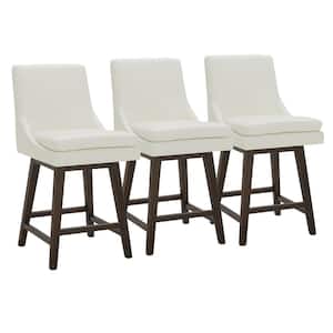 Fiona 26.8 in. Pure White High Back Solid Wood Frame Swivel Counter Height Bar Stool with Faux Leather Seat(Set of 3)