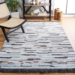 Kenya Charcoal/Blue Doormat 3 ft. x 5 ft. High-Low Flokati Striped Gradient Area Rug