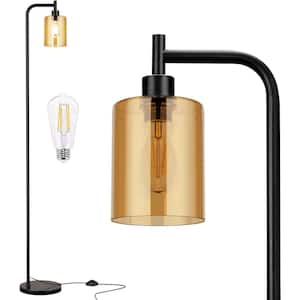 64.6 in. Black 1-Light Standard Floor Lamp with Amber Glass Lampshade