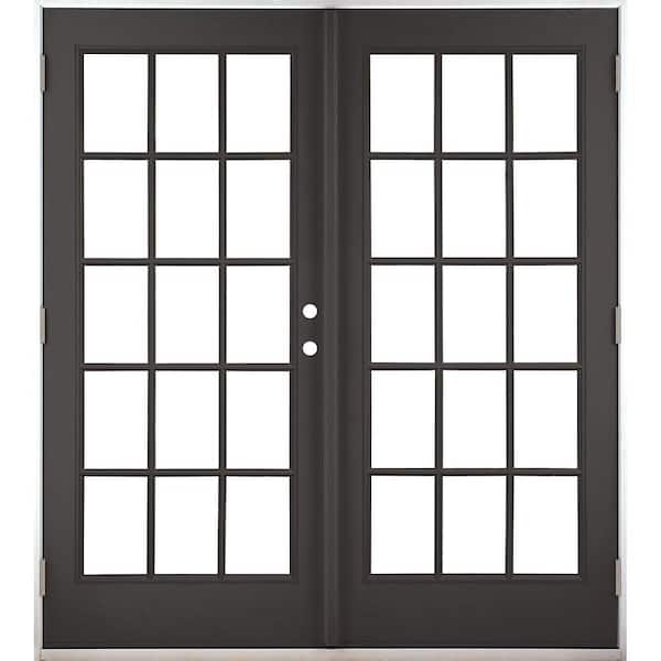 MP Doors 72 in. x 80 in. Black Left-Hand Outswing Fiberglass Full Lite LOE 15 Lite GBG Glass Hinged Patio Door