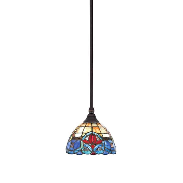 Unbranded Sparta 100-Watt 1-Light Dark Granite Shaded Pendant Light with Sierra Art Glass, No Bulb Included
