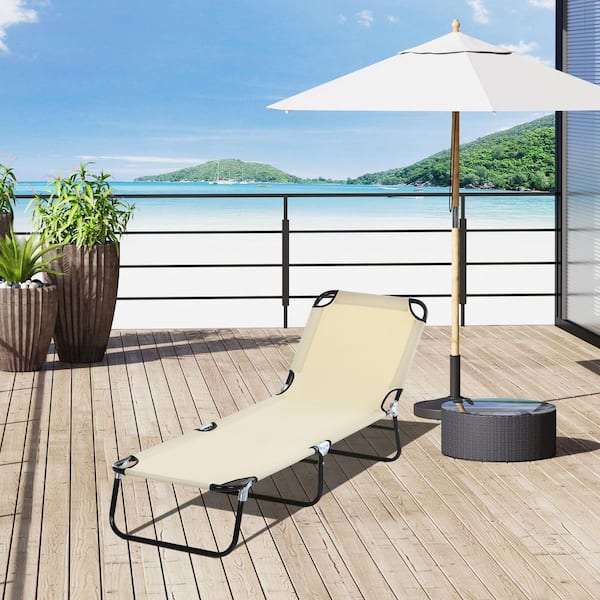 Beige Foldable Steel 5-Level Outdoor Recliner with Strong Oxford Fabric