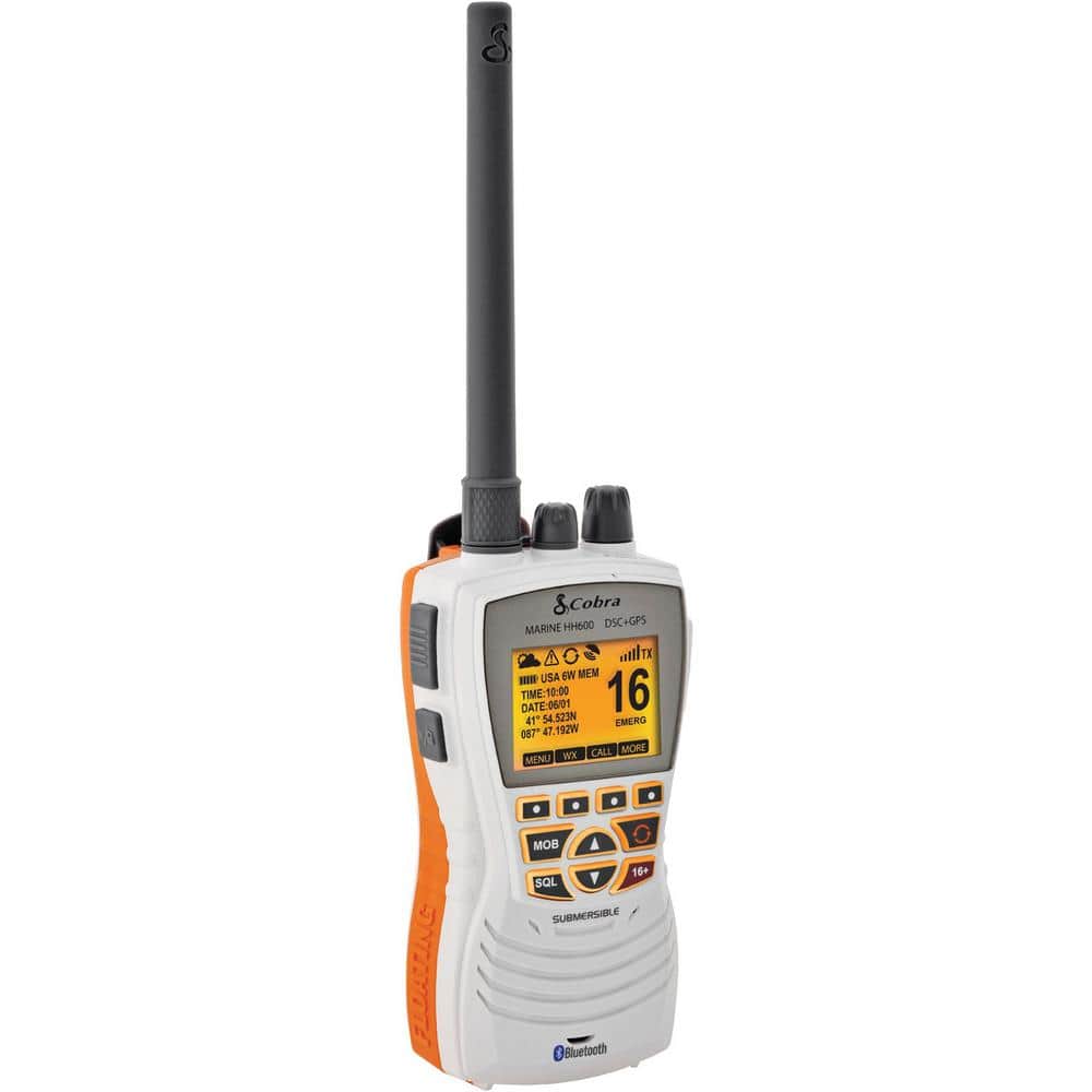 Cobra DSC Floating White VHF Marine with Built-in and Bluetooth MRHH600WFLTGPSB The Home Depot