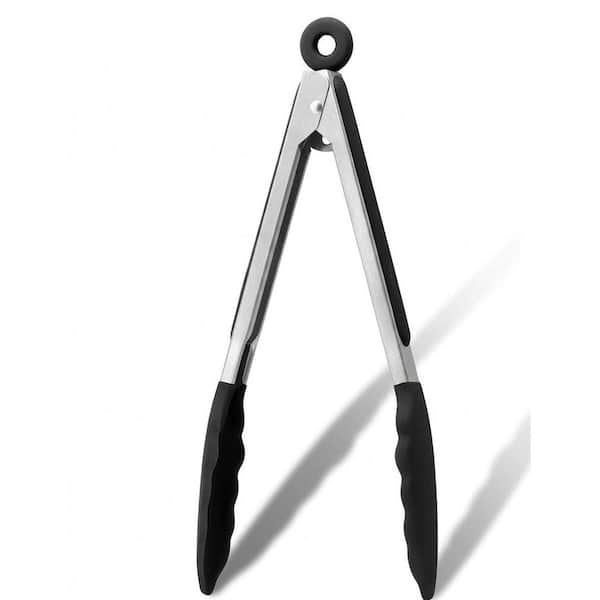 Non-Stick Silicone Locking Tong Black Stainless Steel Kitchen Food Tong with Non-Slip Heat Resistant Tips