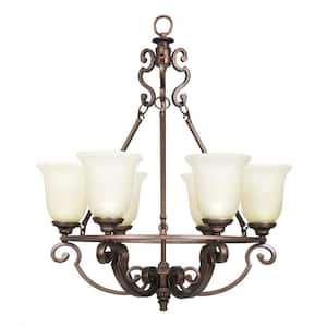 Fairview 6-Light Heritage Bronze Chandelier with Glass Shades