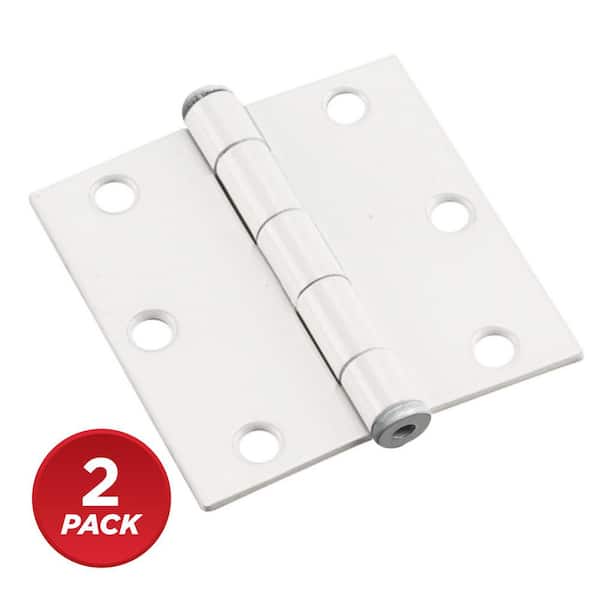 3 in. x 3 in. White Full Mortise Butt Hinge with Removable Pin (2-Pack)