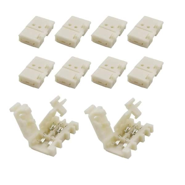 10-Piece 2-Pin 8mm Solderless Clips LED Strip Connectors for 12V/24V Single-Color 3528/2835 LED Light Strips, White
