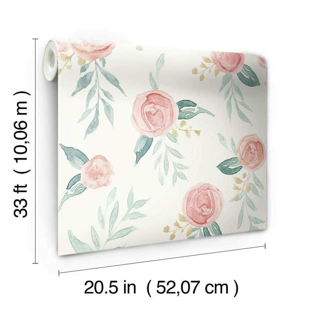 Red and Green Vinyl-Coated Watercolor Roses Wallpaper