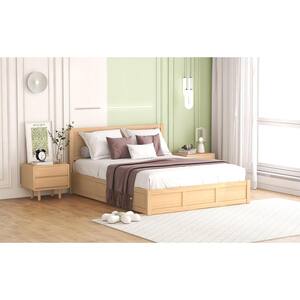 Brown Wood Frame Queen Size Platform Bed with Underneath Storage and 2-Drawers