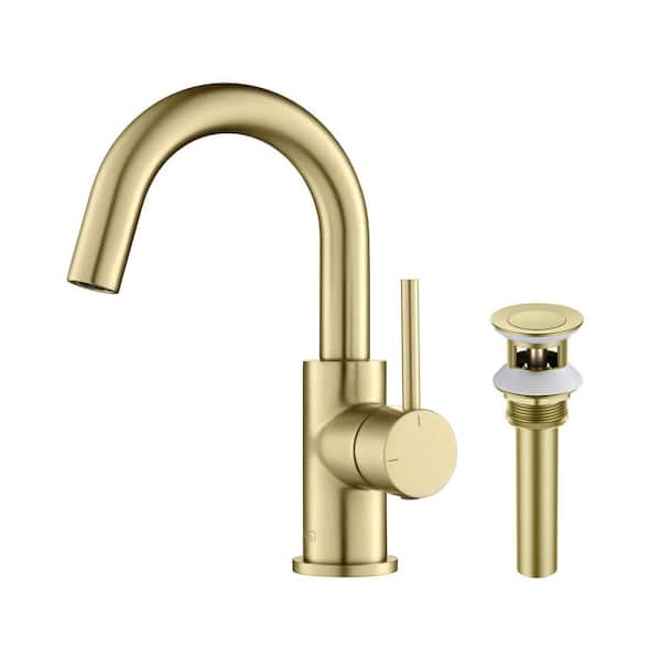 Single Hole Circular Single Handle High-Arc Bathroom Sink Faucet in Brushed Gold