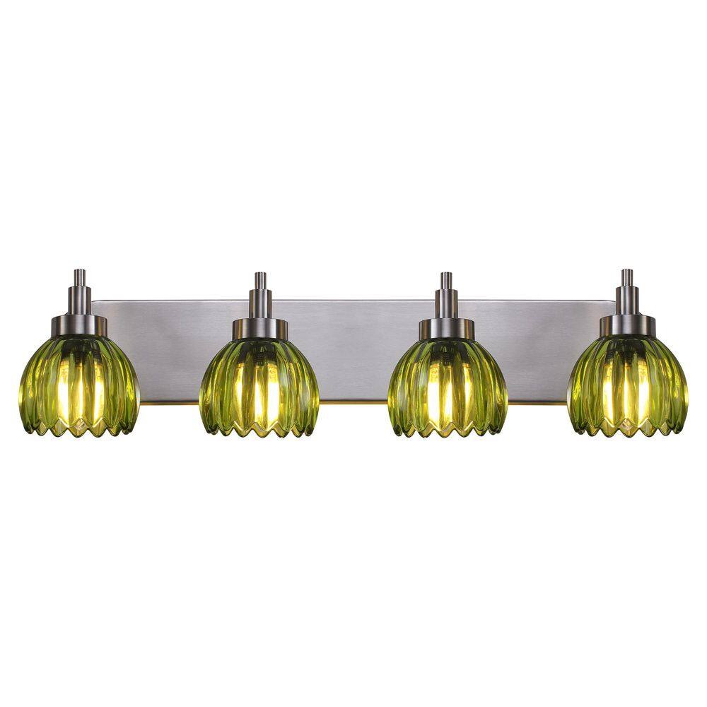 HLJYNJM 27.56 in. 4-Light Nickel Vintage Vanity Lights with Green
