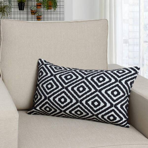 Buy 12 x 20 Rectangular Handwoven Jacquard Accent Lumbar Throw Pillow,  Sequins, Geometric Design, Set of 2, White, Black By The Urban Port