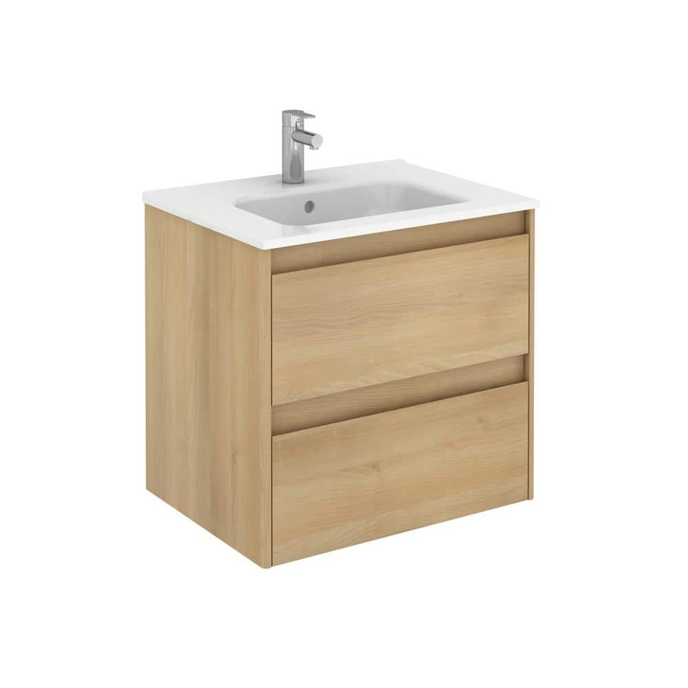 Ambra 23.9 in. W x 18.1 in. D x 22.3 in. H Bathroom Vanity Unit in Nordic Oak with Vanity Top and Basin in White -  WS Bath Collections, Ambra60NO