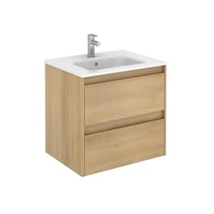 Ambra 23.9 in. W x 18.1 in. D x 22.3 in. H Bathroom Vanity Unit in Nordic Oak with Vanity Top and Basin in White
