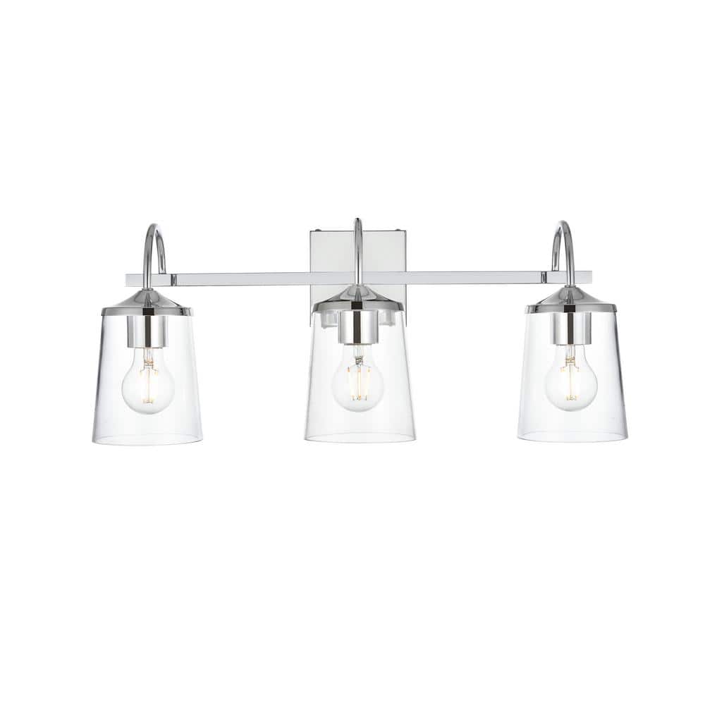 Simply Living 24 in. 3-Light Modern Chrome Vanity Light with Clear Bell Sha