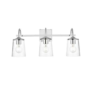 Simply Living 24 in. 3-Light Modern Chrome Vanity Light with Clear Bell Shade