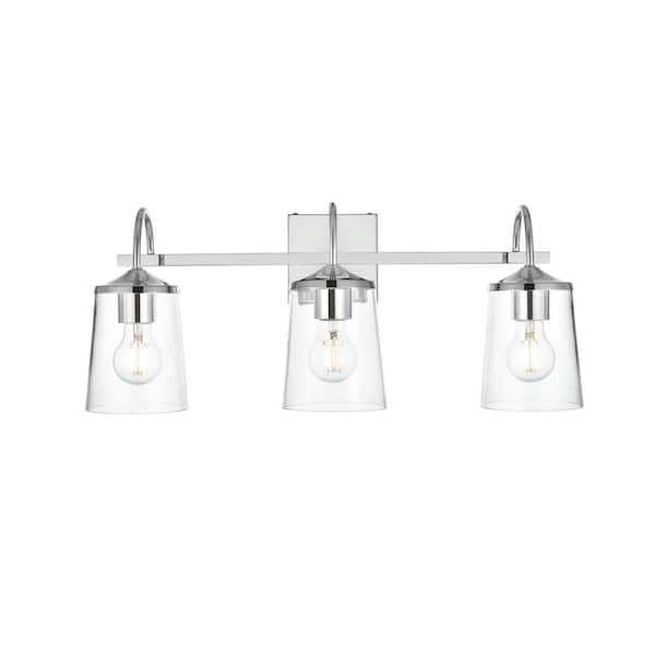 Unbranded Simply Living 24 in. 3-Light Modern Chrome Vanity Light with Clear Bell Shade