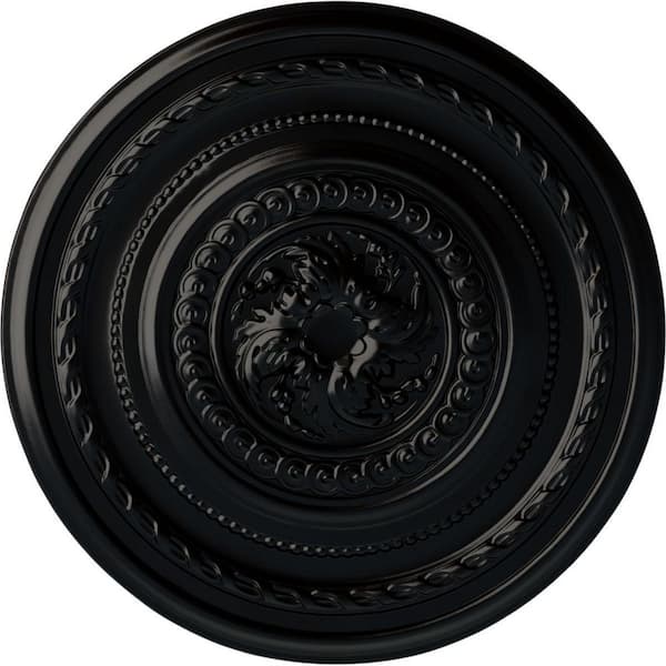 Ekena Millwork 26-1/4" x 1-1/2" Pearl Urethane Ceiling Medallion (Fits Canopies up to 1-7/8"), Hand-Painted Jet Black