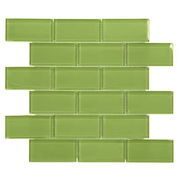 Jeffrey Court Lime 12 in. x 12 in. x 8 mm Interlocking Glossy Glass Mosaic Tile