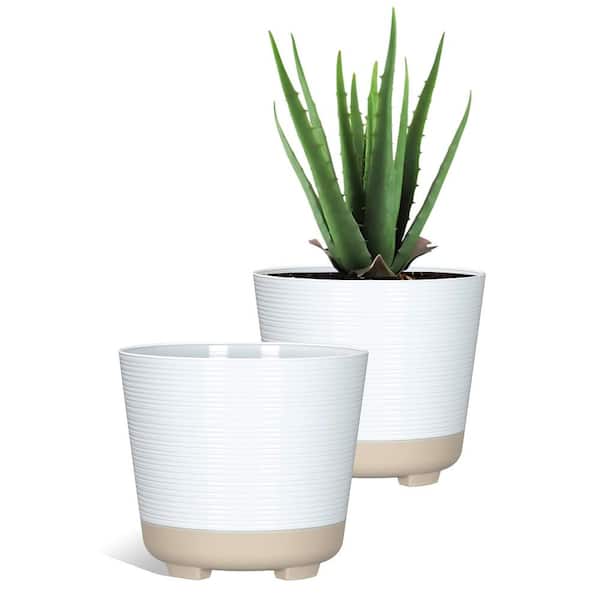 Unbranded 10 in. Dia White/Sand Round Wallula Planter (2-Pack)