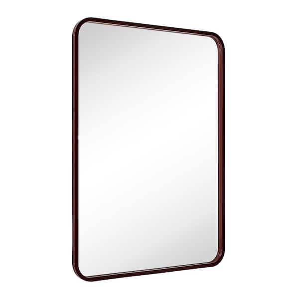 TEHOME Yorkshire 30 in. W x 40 in. H Rounded Rectangular Wood Framed Wall Mounted Bathroom Vanity Mirror in Walnut