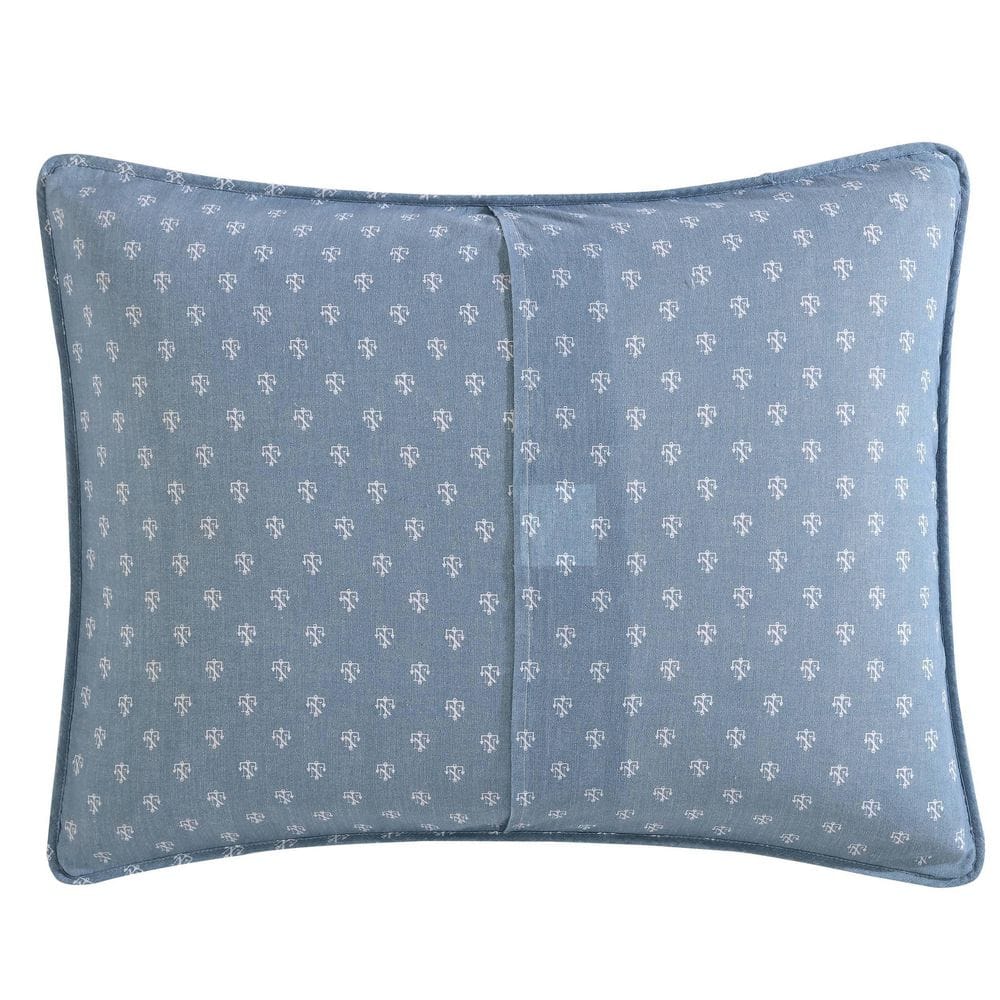 Chambray Blue Cotton Twin Reversible Quilt Set