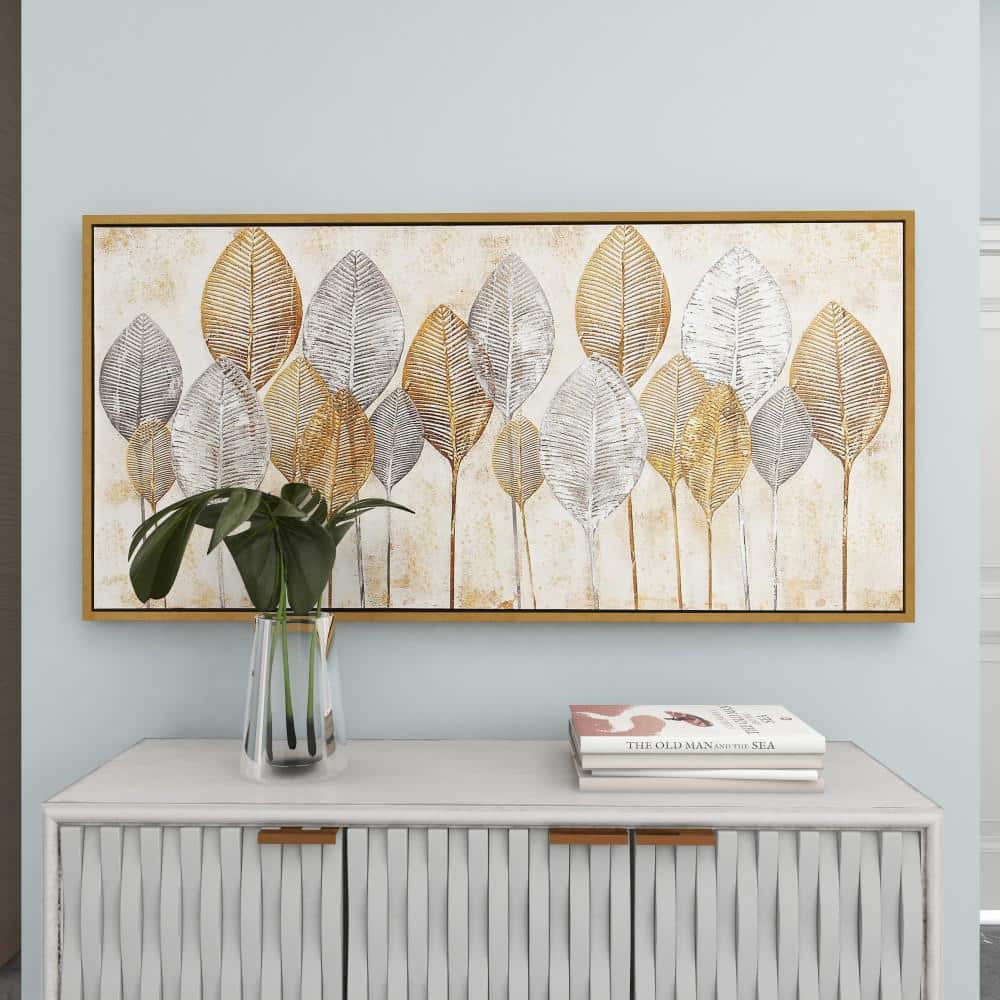 Modern Brown and Gray Botanical Canvas Framed Wall Art