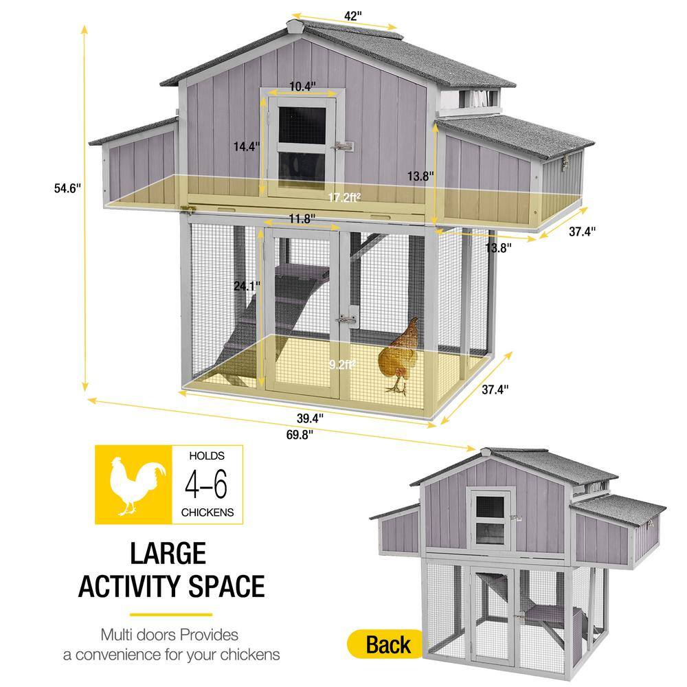 Gray and Purple Foldable Wooden Chicken Coop with Nesting Boxes