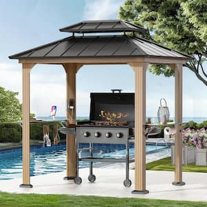 UIG10600004WTHDUltra Series 6 ft. x 8 ft. Brown Wood looking and Aluminum Hard Top Grill Gazebo