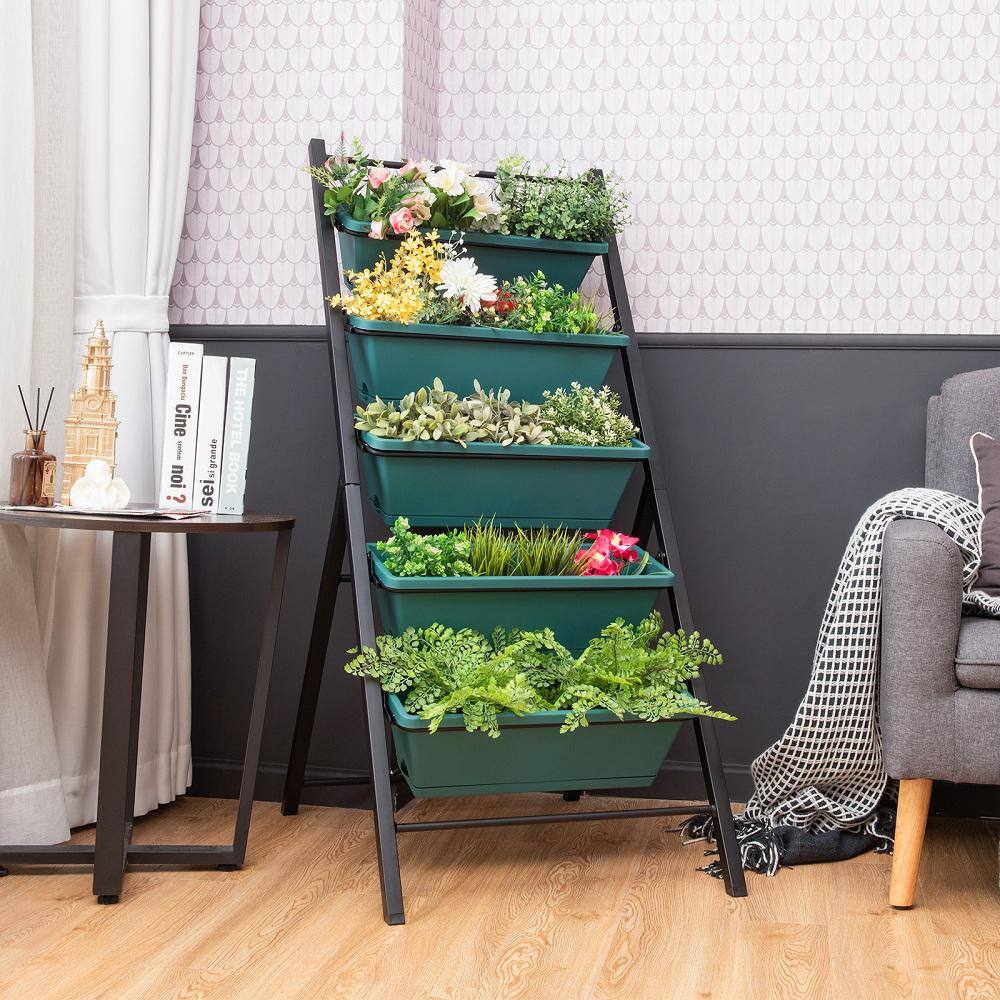 Green 5-Tier Vertical Herb Garden Planter Box with Iron Frame