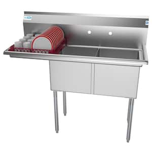 48 in. Freestanding Stainless Steel 2 Compartments Commercial Sink with Drainboard