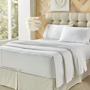 Royal Fit White Cotton King Adjustable Bed Sheet Set