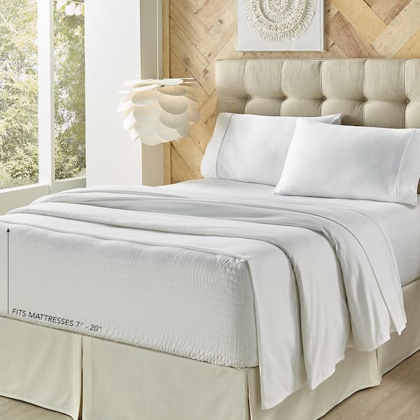 Unbranded Royal Fit White Cotton King Adjustable Bed Sheet Set