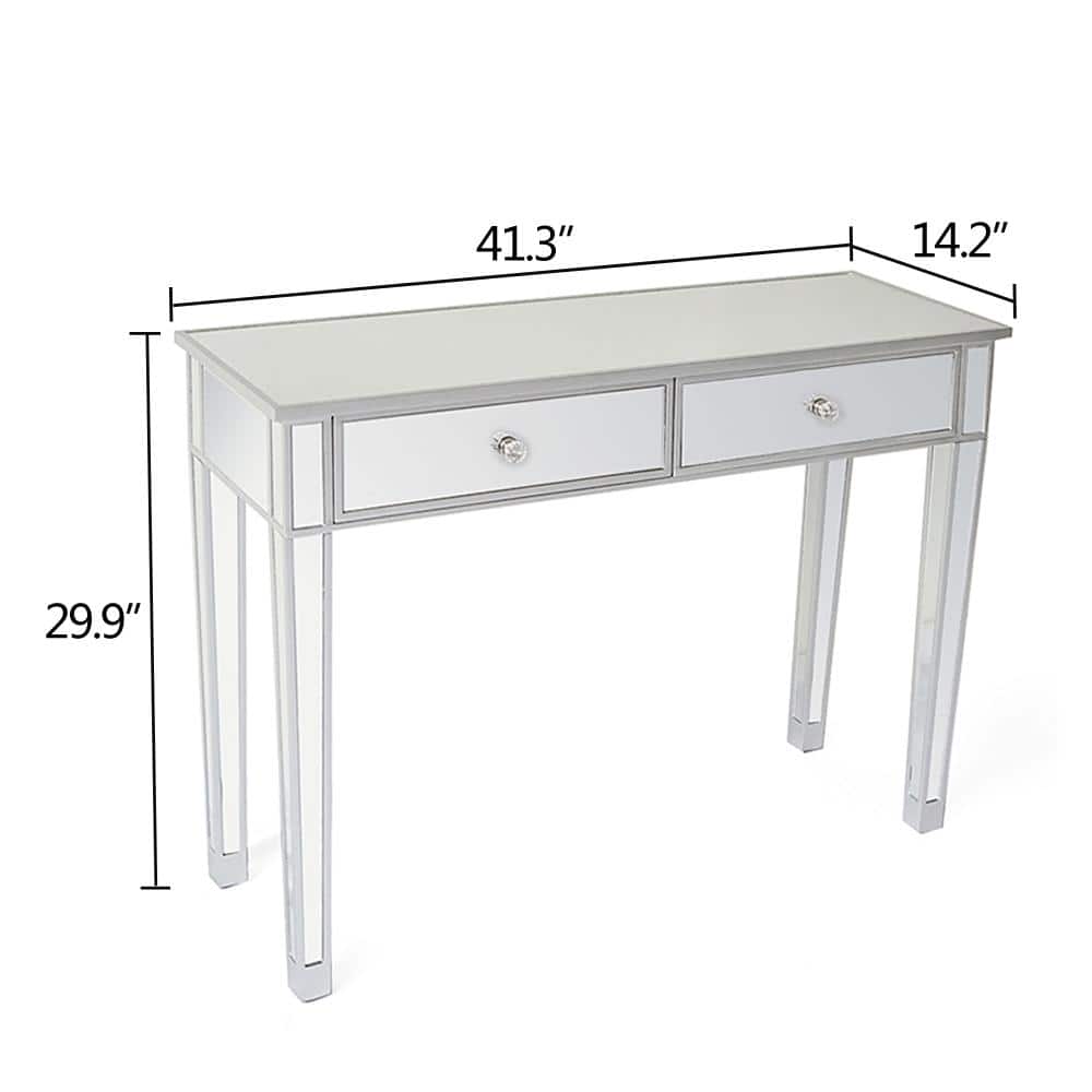 Mirrored Glass Vanity Table with 2 Drawers