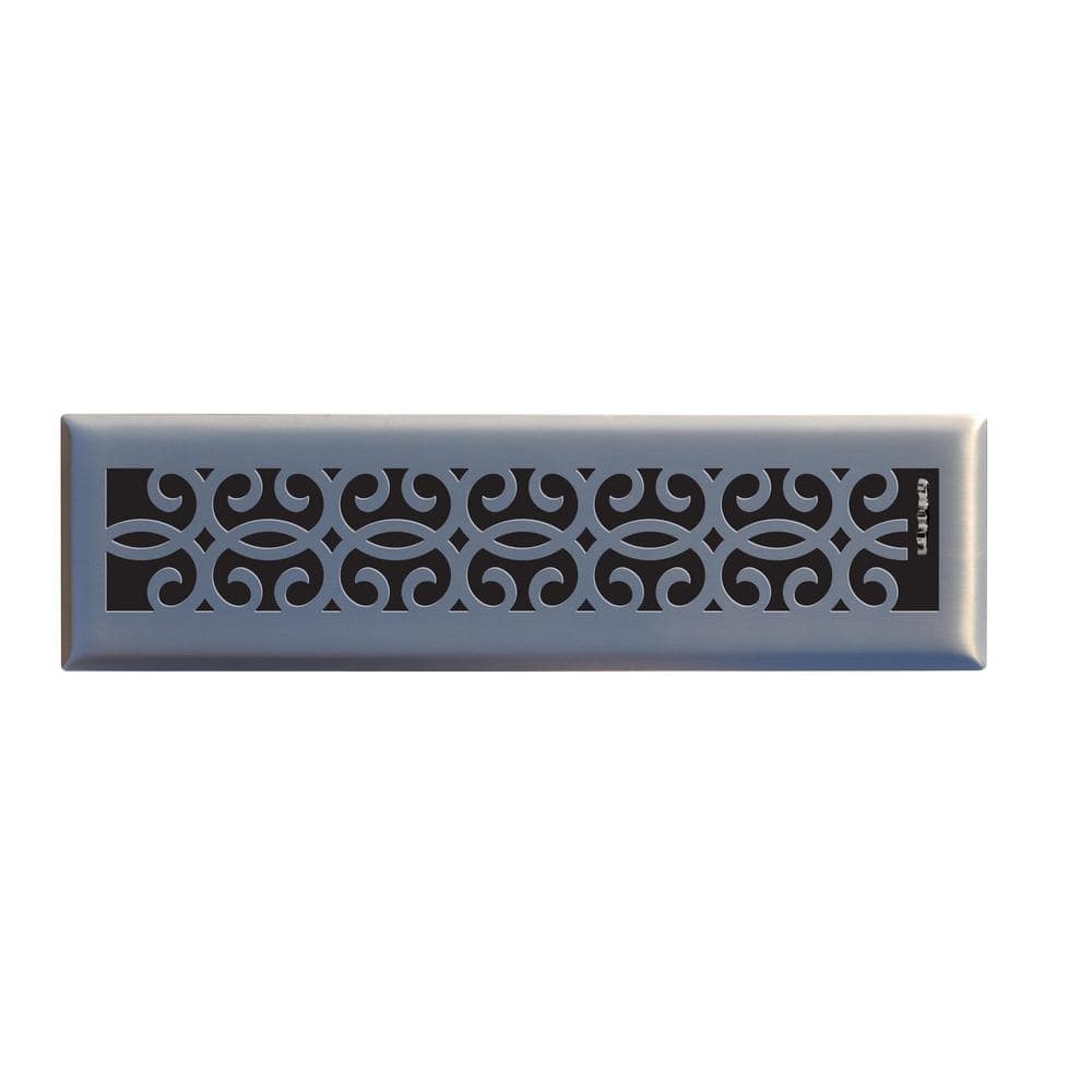 classic scroll 2 in. x 12 in. steel floor register in brushed nickel