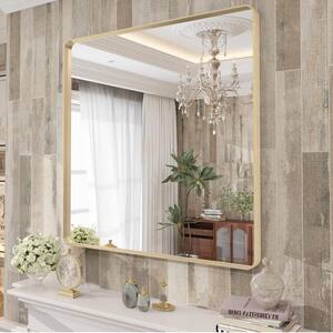 36 in. W x 36 in. H Square Aluminum Alloy Framed and Tempered Glass Wall Bathroom Vanity Mirror in Brushed Gold