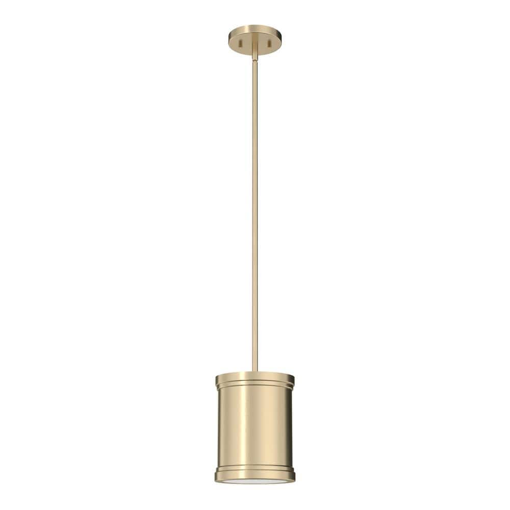 Alturas Gold Painted Cased White Glass Drum Pendant Light