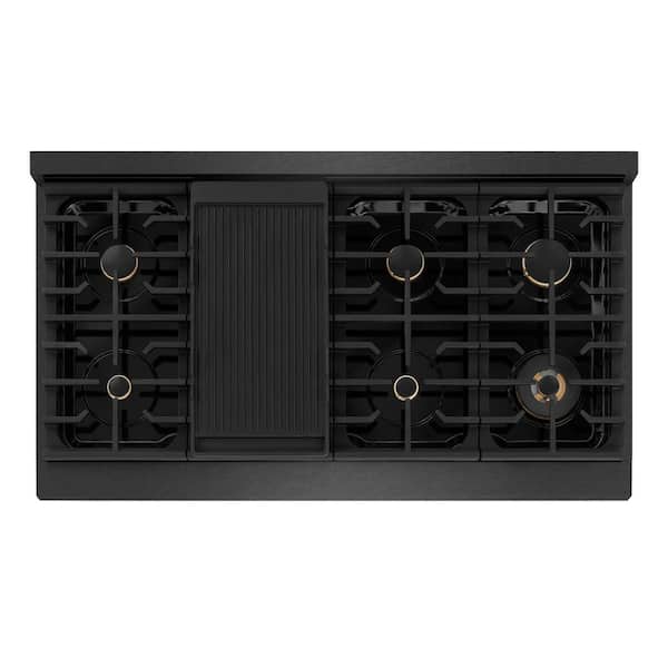 Designer 48 in. Paramount Gas Rangetop with 8 Burners in Black Satin with Matte Black and Champagne Accents