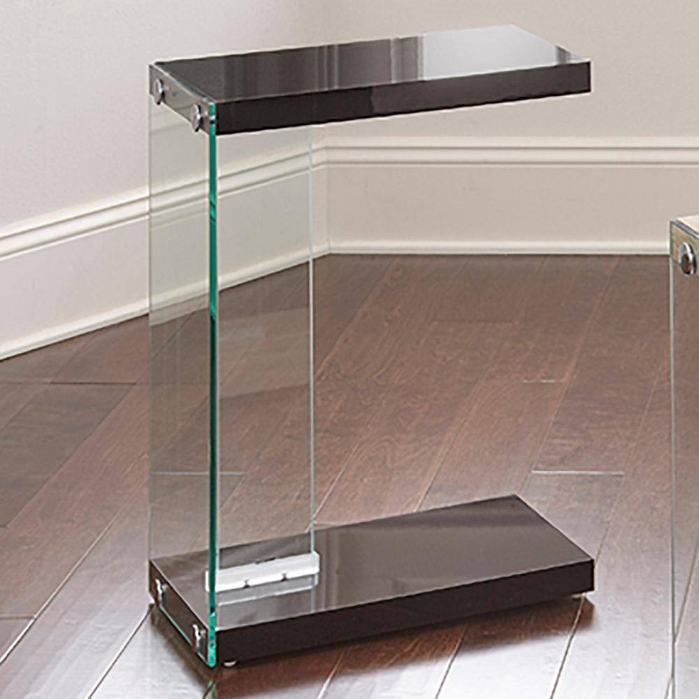 Elaina Black Glass and Wood Rectangular End Table