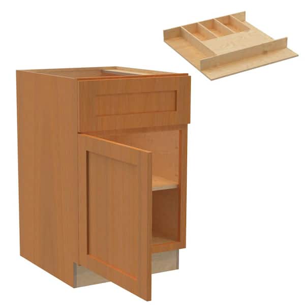 Home Decorators Collection Newport 18 in. W x 24 in. D x 34.5 in. H Assembled Plywood Base Kitchen Cabinet in Cinnamon with Cutlery Soft Close LH