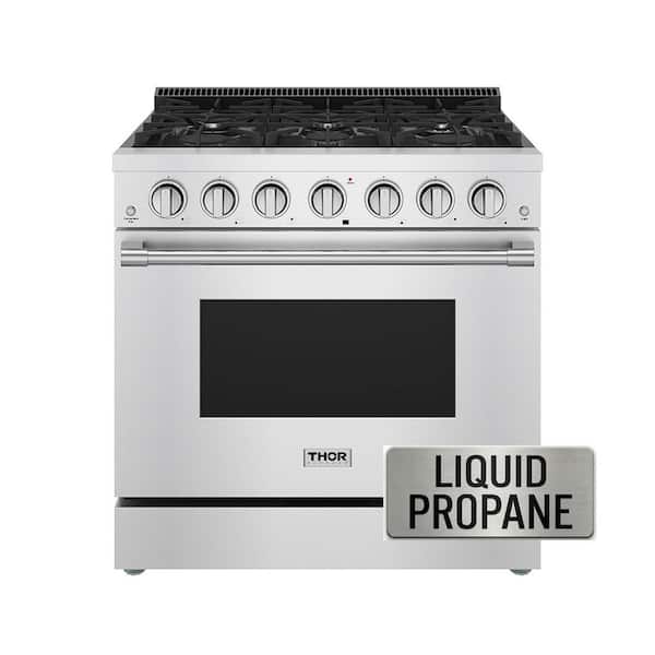Propane Pre-Converted 36 in. 6 cu. ft. 6 Burners Freestanding Gas Range in Stainless Steel with Convection and Drawer