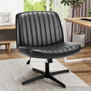 Faux Leather Seat Adjustable Height Ergonomic Drafting Chair in Black with Armless, Criss Cross Legged and No Wheels